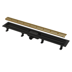 Rigola de dus Alcadrain Simple 750, finisaj negru cu gratar auriu, 75 cm