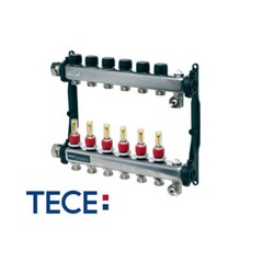 Distribuitor TECEfloor SLQ RECTANGULAR otel inox, cu debitmetre, complet echipat 2 cai x 3/4" x 1"